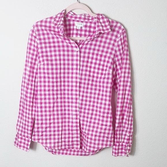 J. Crew Gingham Pink White Button Down Shirt 100% Cotton size Small - Picture 2 of 10